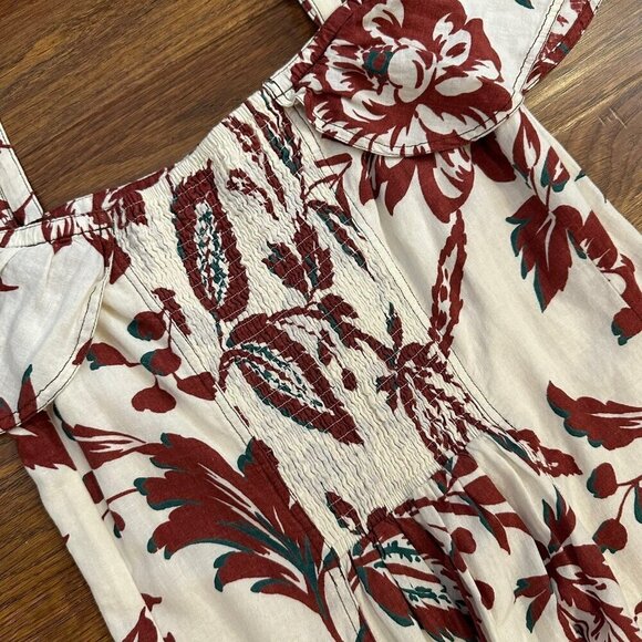 Anthropologie Oahu Red/Cream Hawaiian Floral Midi Dress - 6 - Picture 7 of 9